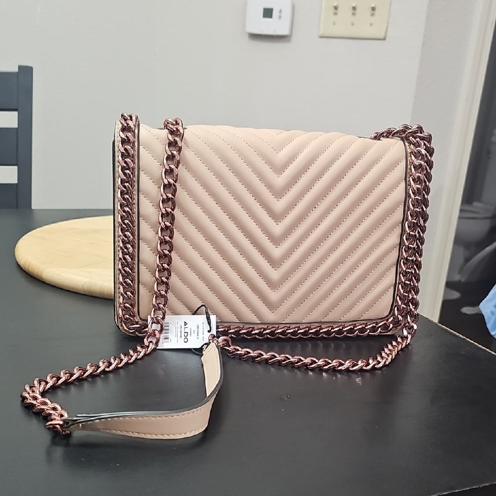 Aldo Rose Blush Quilted Chain Crossbody Bag